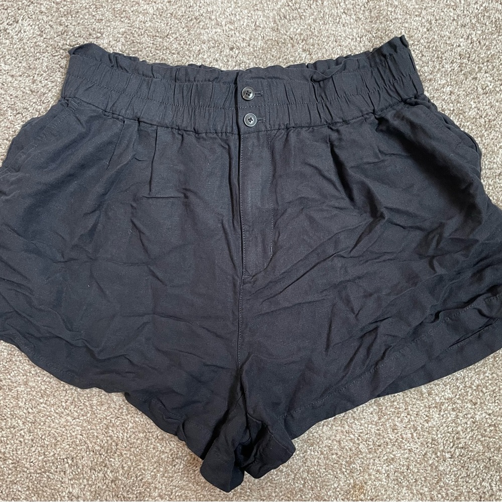 Linen-Blend Pull-On Paperbag Shorts - Madewell size L in Black